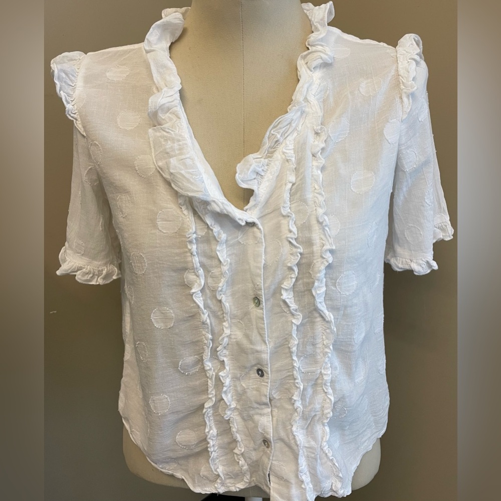 Zara White polka dot blouse - size XL